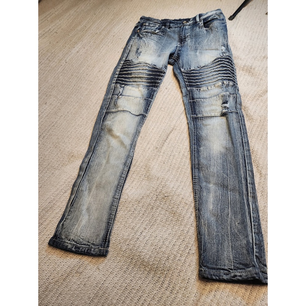 Southpole Women Light Wash Moto Biker Skinny Jeans Ribbed Distressed Denim Pants